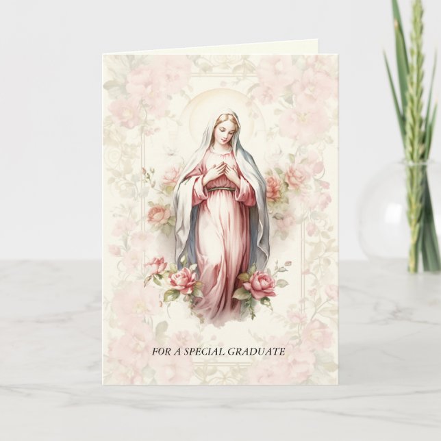 Catholic Our Lady Seat of Wisdom Pink Floral Card (Front)