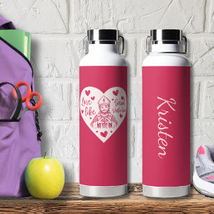 Catholic Pink Heart Love Like St. Valentine Water Bottle