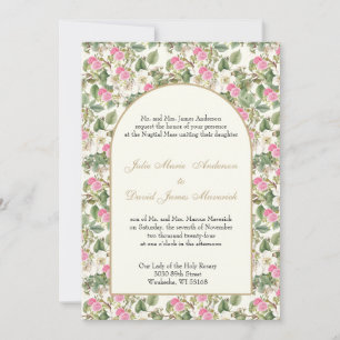 Catholic Pink & White Floral Religious Wedding  Invitation