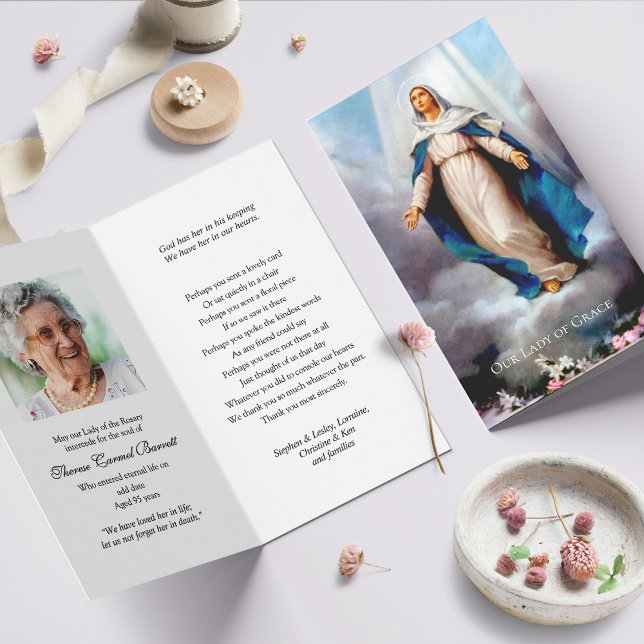 Catholic Prayer Cards | Our Lady of Grace (catholic, religious, celebration of life, in loving memory of, prayer cards for bereavement)