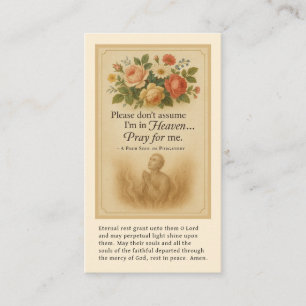 Catholic prayer for Souls in Purgatory Funeral Place Card