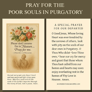 Catholic prayer for Souls in Purgatory Funeral Place Card