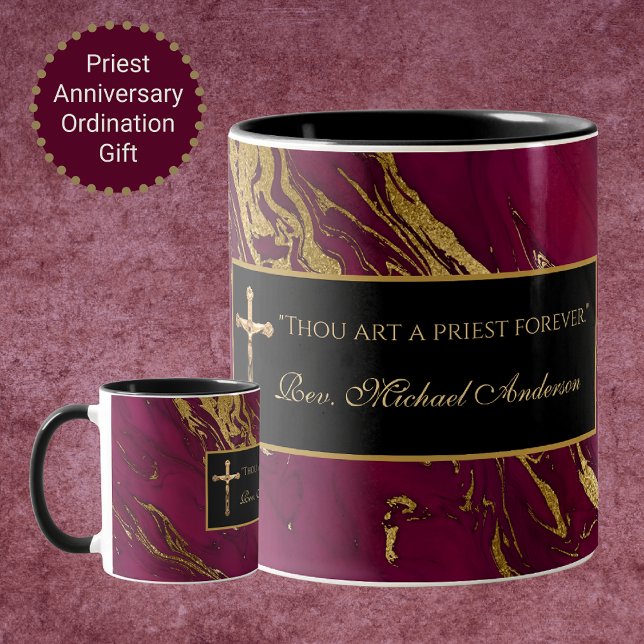 Catholic Priest Crucifix Marble Scripture Quote Two-Tone Coffee Mug (Creator Uploaded)