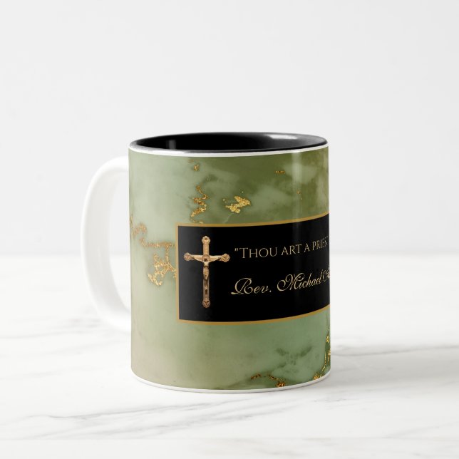 Catholic Priest Crucifix Marble Scripture Quote Two-Tone Coffee Mug (Front Left)