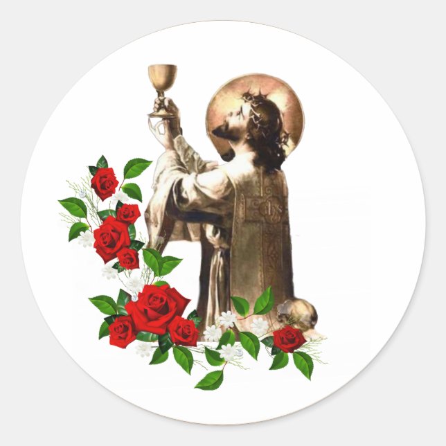 Catholic Priest Jesus Roses Clergy Holy Mass Classic Round Sticker (Front)