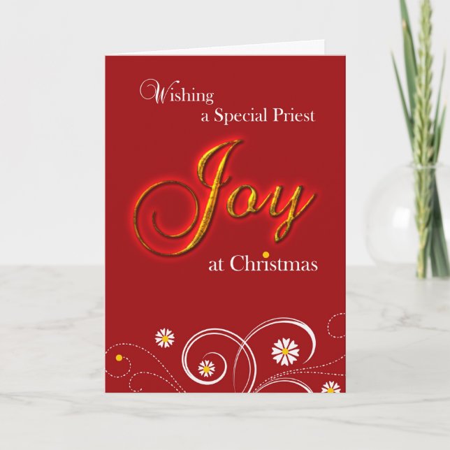 Catholic Priest, Joy at Christmas Holiday Card (Front)