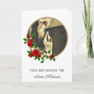 Catholic Priest Latin Birthday Crucifix Roses Card
