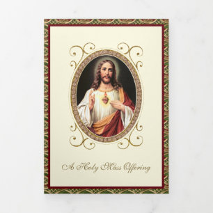 Catholic Priest Mass Offering Sacred Heart Mary Tri-Fold Card