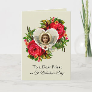 Catholic Priest on St. Valentines Day Holiday Card
