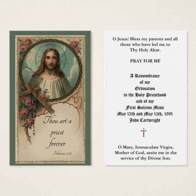 CATHOLIC PRIEST ORDINATION ANNIVERSARY HOLY CARDS (Front & Back)