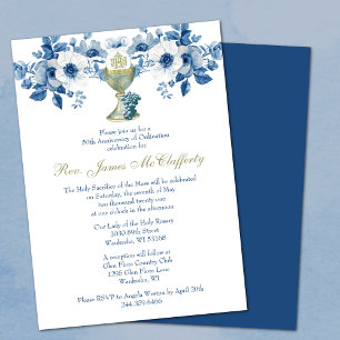 Catholic  Priest Ordination Blue Anniversary Invitation