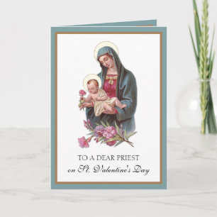 Catholic Priest Valentines Day Virgin Mary Jesus  Holiday Card