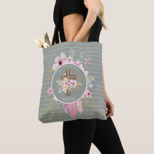 Catholic QUINCEANERA Floral Cross Personalised Tote Bag