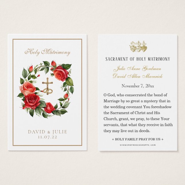 Catholic Red Roses Crucifix Wedding Prayer Card (Front & Back)