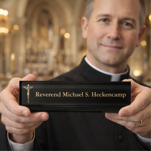 Catholic Religious Crucifix Cross Jesus Priest Nameplate