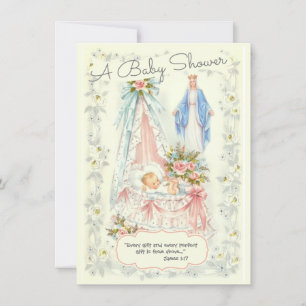 Catholic Religious Vintage Baby Girl Shower Invitation