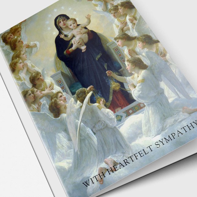 Catholic Religious Virgin With Angels Funeral Card (Religious Catholic Sympathy Card. The Virgin with Angels funeral thank you cards)