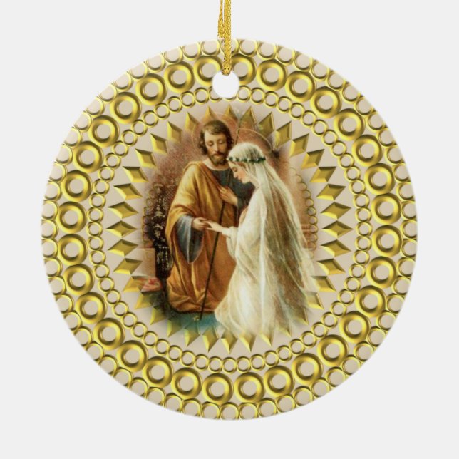 Catholic Religious Wedding Christmas Ceramic Ornament (Back)