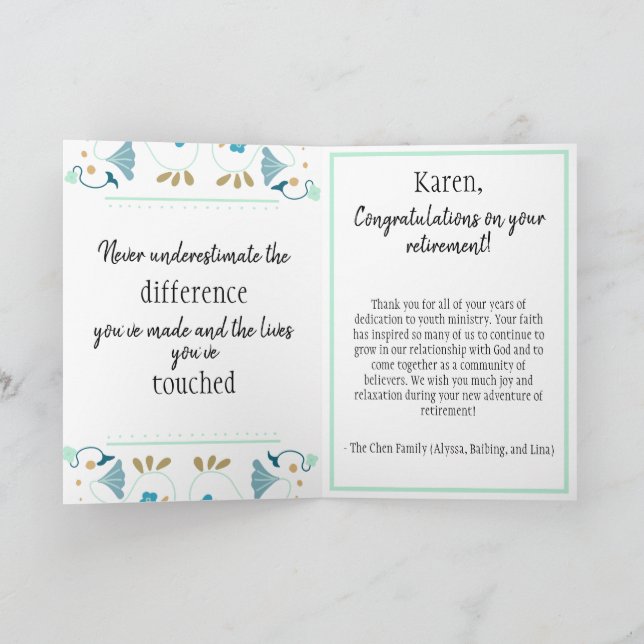 Catholic Retirement Congratulations  Card (Inside)