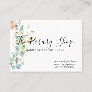 Catholic Rosary Eucalyptus Religious Floral Business Card