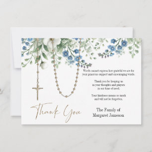 Catholic Rosary Floral Funeral Condolence Sympathy Thank You Card