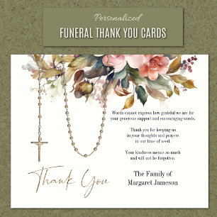 Catholic Rosary Floral Funeral Condolence Sympathy Thank You Card