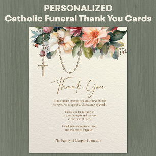 Catholic Rosary Floral Funeral Condolence Sympathy Thank You Card