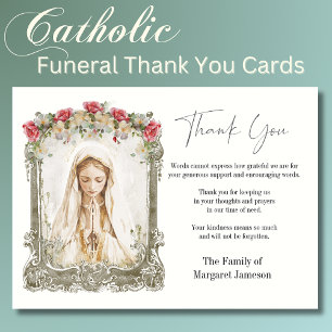 Catholic Rosary Floral Funeral Condolence Sympathy Thank You Card