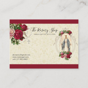 Catholic Rosary Pink Red Roses Virgin Mary Busine Business Card