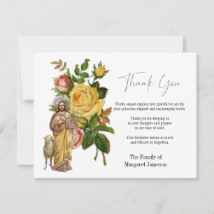 Catholic Roses Jesus  Funeral Condolence Sympathy Thank You Card