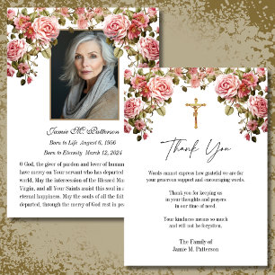 Catholic Roses Photo Funeral Condolence Sympathy Thank You Card