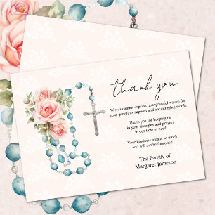 Catholic Roses Rosary Funeral Condolence Sympathy Thank You Card
