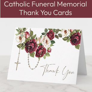 Catholic Roses Rosary Funeral Condolence Sympathy Thank You Card