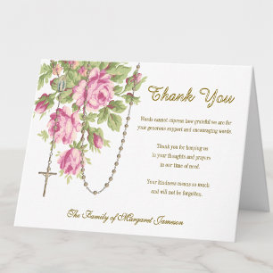 Catholic Roses Rosary Funeral Memorial Sympathy Thank You Card