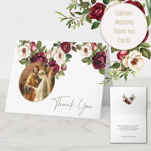 Catholic Roses Wedding Mary & Joseph Thank You Card (Creator Uploaded)