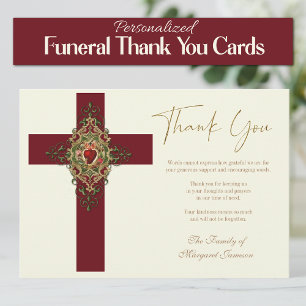 Catholic Sacred Heart Cross Funeral Memorial Thank You Card