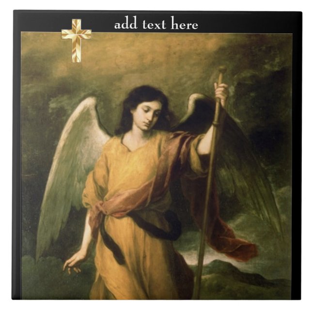 Catholic Saint Archangel Raphael Add Verse Ceramic Tile (Front)