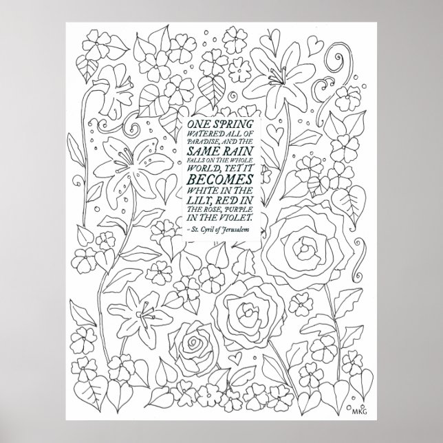 Catholic Saint Quote Hand Drawn Floral Colouring Poster (Front)