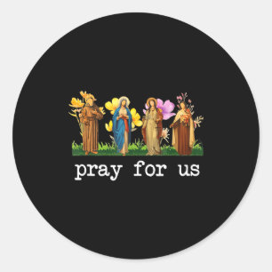 Catholic Saints Pray For Us Floral Religious Faith Classic Round Sticker