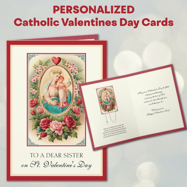 Catholic Sister Valentines Day Virgin Mary Jesus   Holiday Card (Traditional Catholic Personalized Valentines Day Cards with Blessed Virgin Mary and Baby Jesus)
