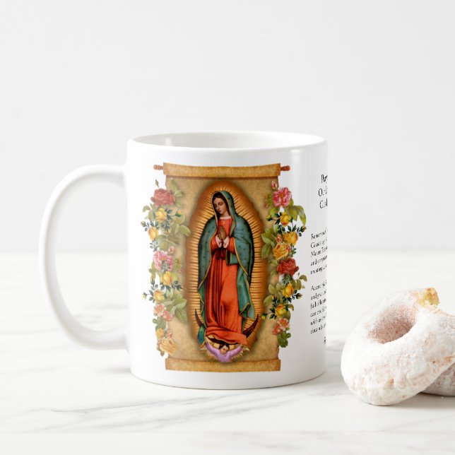 Catholic Spanish Guadalupe Religious Virgin Mary Coffee Mug (With Donut)