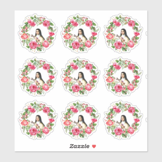 Catholic St. Therese Wreath of Pink Roses (Sheet)