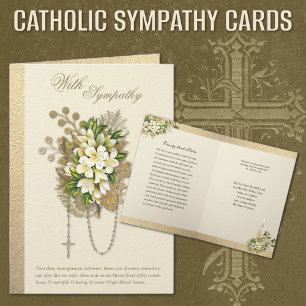 Catholic Sympathy Condolence Floral Rosary  Card