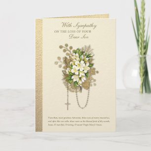 Catholic Sympathy Condolence Floral Rosary Son Card