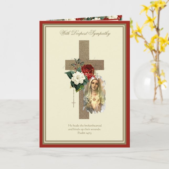 Catholic Sympathy Virgin Mary Jesus Red Roses Card (Yellow Flower)