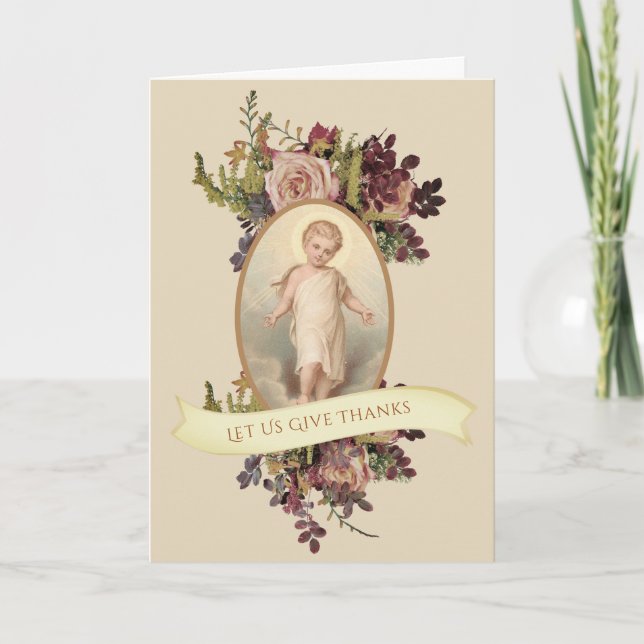 Catholic Thanksgiving  Child Jesus Floral Spray Holiday Card (Front)