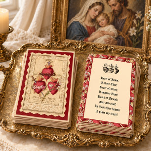 Catholic Three Hearts Jesus Mary Joseph Prayer Card