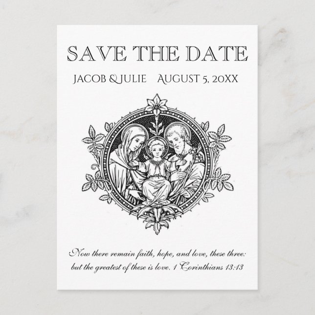 Catholic Traditional Holy Family  SAVE THE DATE Announcement Postcard (Front)