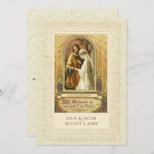 Catholic Vintage Bridal Wedding Invitation (Front/Back)