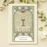 Catholic Vintage First Holy Communion Invitation<br><div class="desc">Celebrating the Sacrament of First Holy Communion is a wondrous occasion. This traditional Catholic custom-designed vintage First Holy Communion Invitation with the Holy Eucharist on the Altar is sure to express the beauty and solemnity of this special day.  All text and fonts can be easily modified.</div>